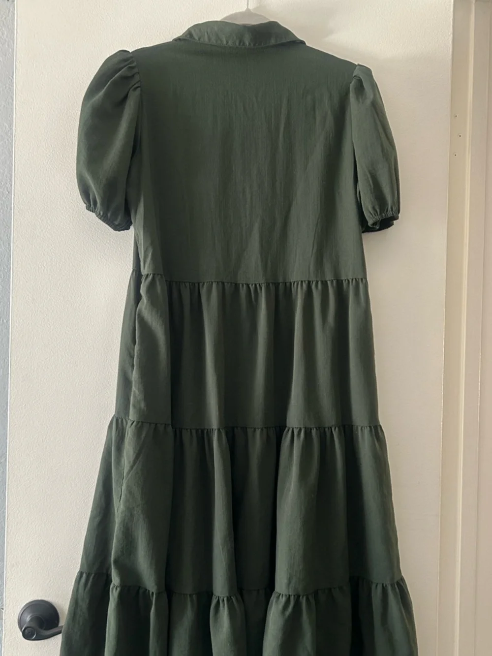 NWOT - Classic Tiered Button-Front Midi Dress - Olive Green - Picture 2 of 2